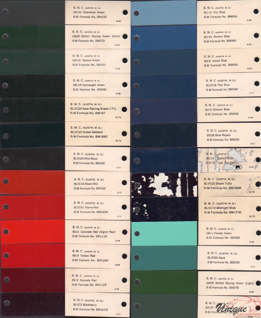 1969 - 1971 MG Paint Charts RM 2